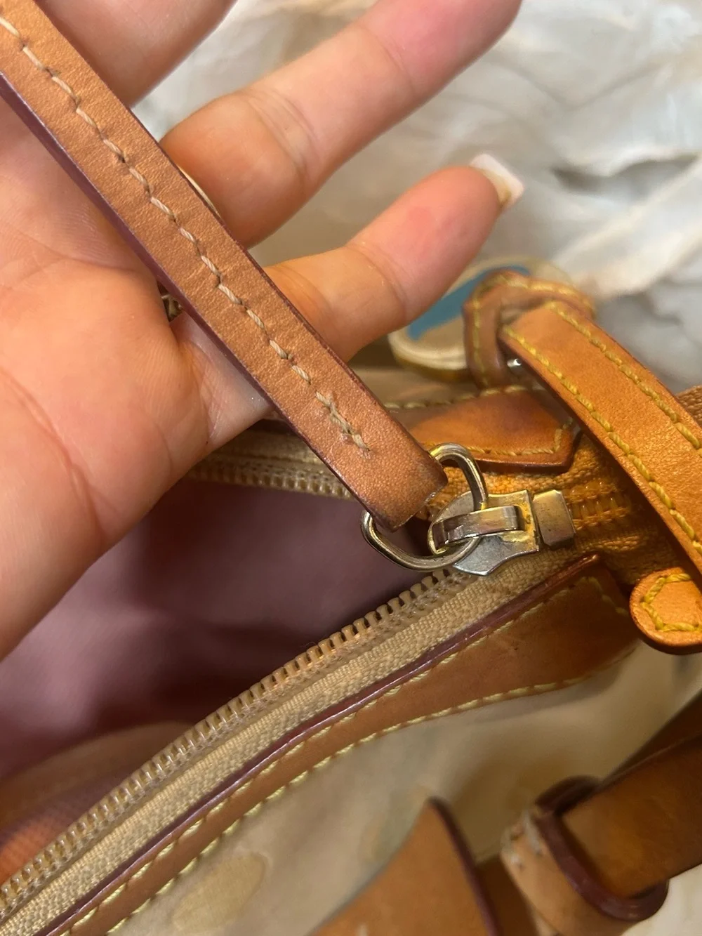 Y2K Dooney & Bourke BeigeTan Signature Polka Dot Shoulder Bag